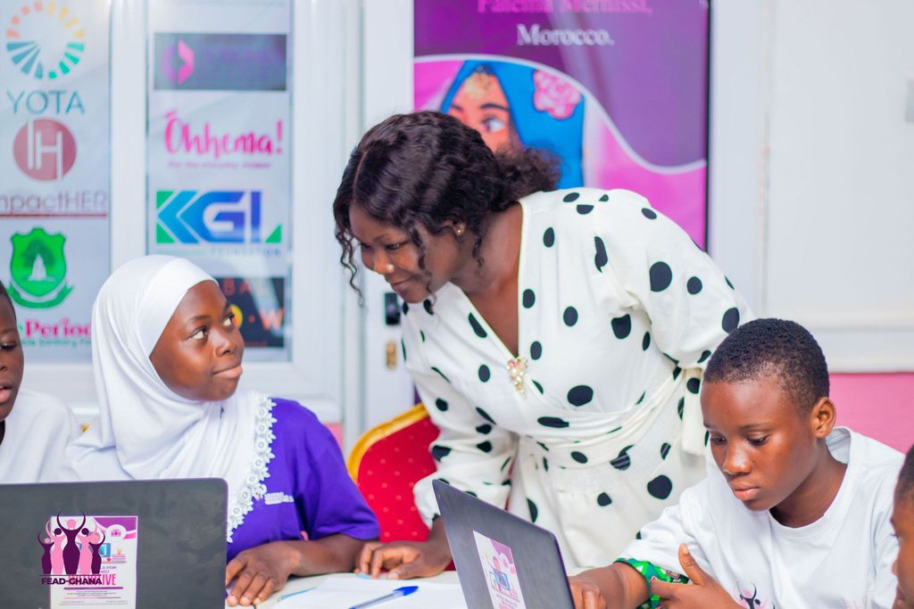 Photograph from the first day of the Girls Safe, Strong Online programme at the FEAD-Ghana office in Tamale. The 29 September session explored online risks, responsible AI use, privacy, data protection and positive digital identity.