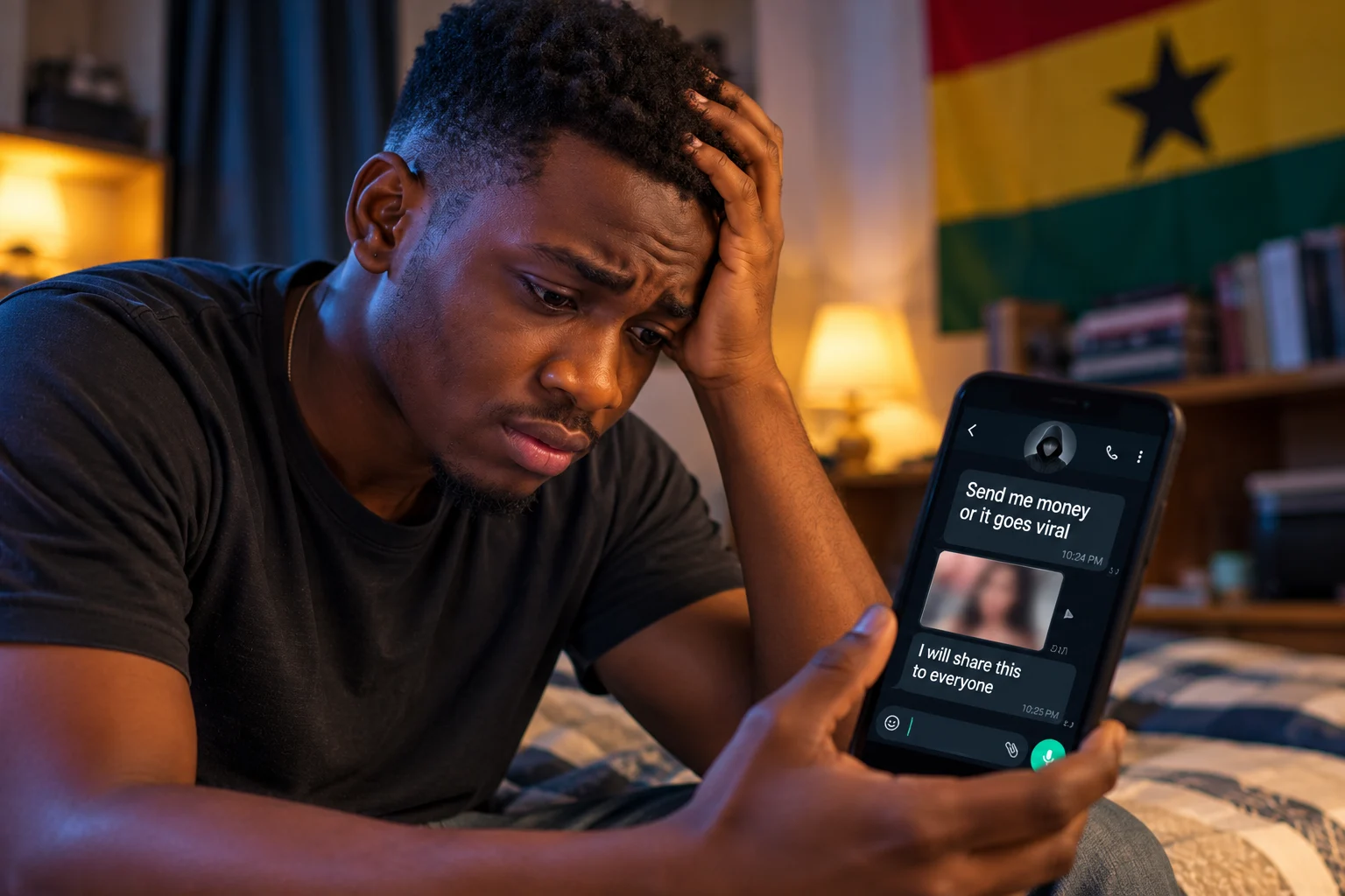 worried man facing threatening messages